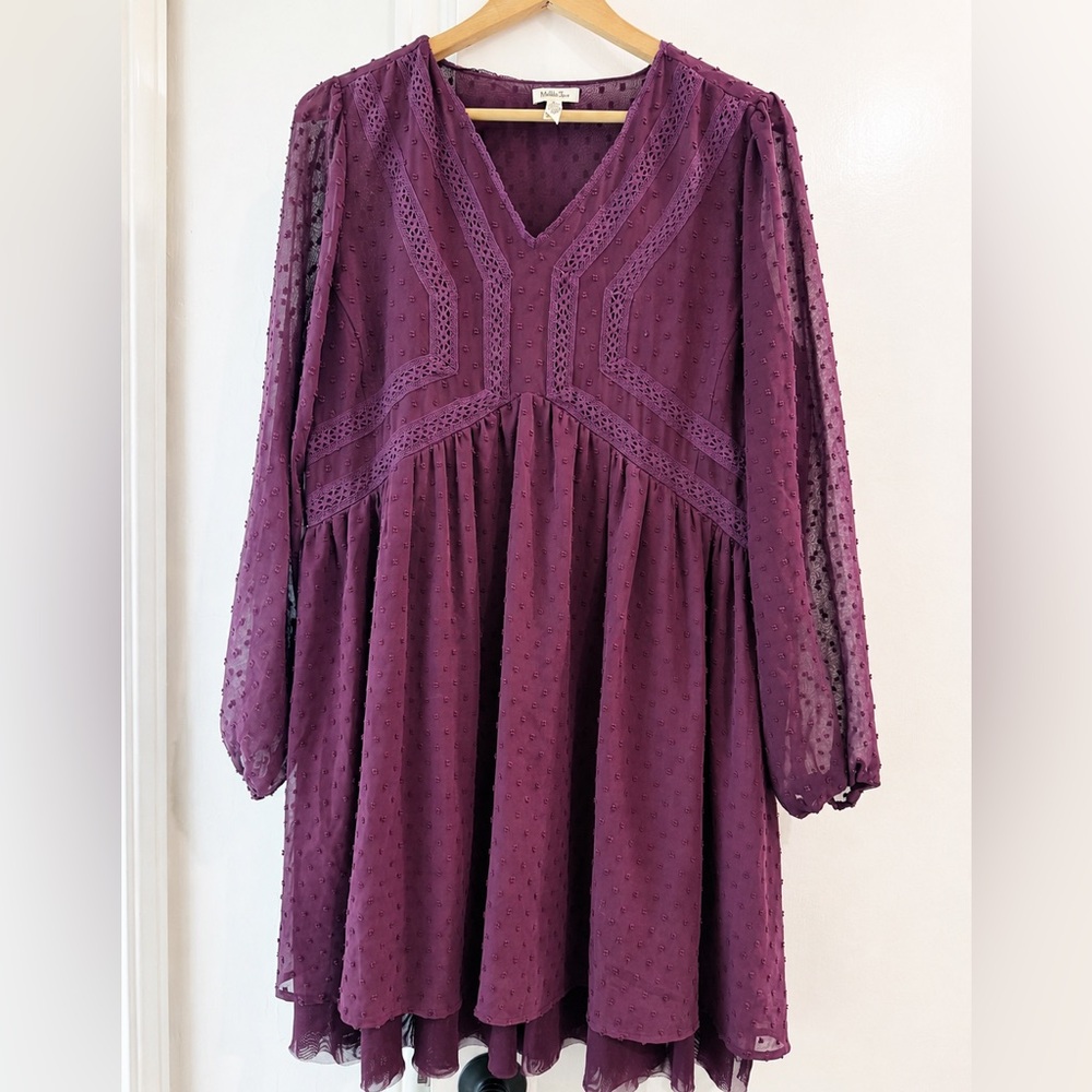 Matilda Jane Plum Swiss Dot Lace Dress Size Medium Boho Babydoll